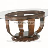 New designs wood base glass table top restaurant dining table