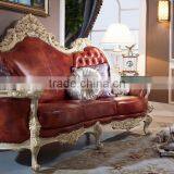 Luxury Solid Wood Red Leather Sofa, Royal Living Room Leather Sofa thumbnail-4