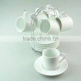 Stock Wholesale Porcelain Coffee Tea Set Tableware Six Cup and Saucer With Metal Stand thumbnail-2