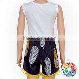 Kids Vintage Black White Feather Yellow Pom Pom Shorts thumbnail-4