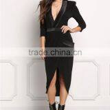 Sexy Black Structured Embossed V Plunge Dress American Girls Without Dresses Photos Names Of Ladies Western Designs HSD5473 thumbnail-2