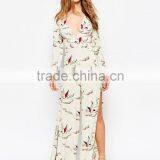 2015 China Factory OEM ODM Fashionable Customized Painterly Bird Print Jumpsuit With Thigh Splits thumbnail-2