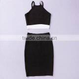 New High Quality HL 2 Pieces Black And White Spaghetti Strap 2015 Bodycon Bandage Dress Sling Party Tight Dress thumbnail-3