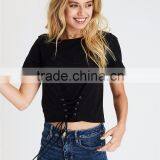 MGOO Custom Plain Women's T Shirt Fashion 65% Polyester 35% Cotton Lace-up Front Corset T Shirts thumbnail-3