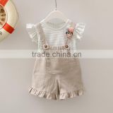 Kids Clothes Flutter Shirt Match Suspender Shorts Fashion Child Girl Dress thumbnail-1