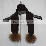 Myfur Kids Ribbed Knitting Scarf With Removable Raccoon Fur Pompoms thumbnail-3