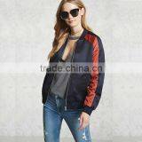 2017 Womens Windproof Satin Contrast Ribbed Knit Trim Bomber Jackets thumbnail-4