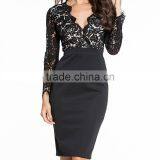 Professional Beautiful Sexy Package Hip Dresses Deep V Long Sleeve One-piece Dress thumbnail-3