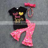 New Arrival Girls Spring Stuff Short Sleeves Jesus Shirt Gold Dot Capris With Matching Headband and Necklace Set thumbnail-1