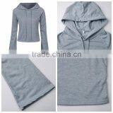 Spring Wear Grey Lightweight Raglan Sleeve Crop Pullover Hoodie for Girls thumbnail-3