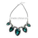 New Fashion Lantern Chain Antique Silver Drop Pendant Malachite Green Rhinestone Handmade Statement Necklace