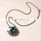 New Fashion Popcorn Chain Faceted Malachite Green & Black Rhinestone Gunmetal Moon Pendant Necklace thumbnail-2