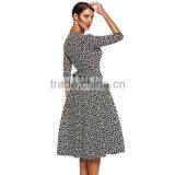 Autumn Winter 2016 3/4 Sleeve Women Fashion Elegant Vintage Rockabilly Floral Swing Party Dresses 1950s Style thumbnail-2