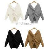 Wholesale Stocks Women Sexy Backless V Neck Batwing Long Sleeve Knit Sweater thumbnail-6
