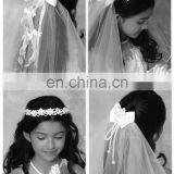 New 2014 High Quality Graceful Wedding /Bridal Veil For Flower Girl,Perfect White&Pink Head Wreath,Head Band,Communion Veil thumbnail-1