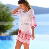 Cotton Embroidery Beach Cover up Tassel Plus Size Beach Dress Pareos de Playa Mujer Swimsuit Cover up Sarong Beachwear Vestido thumbnail-5