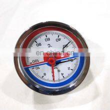 80mm Back Connection Thermomanometer Iron Case With Check Valve 0-120c Temperature Gauge