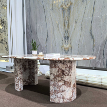 Minimalist Calacatta Red Marble Dining Table and Coffee Table Set Luxury Stone Furniture for Residential and Commercial Projects thumbnail-1