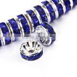 Silver Plated Sapphire Color #206 Rhinestone Jewelry Rondelle Spacer Beads Variation Color and Size 4mm/6mm/8mm/10mm thumbnail-1