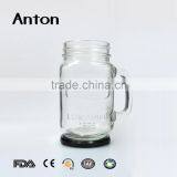 14oz Hot Sale Relief Mason Jar Mug With Handle Metal Lid Clear Glass Mason Bottles thumbnail-1