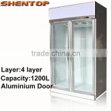 SHENTOP Double glass door refrigerated showcase Aluminium doors fan cooler 0~+10 STLA-G12L2FA