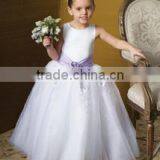 A-Line/Princess Scoop Neck Cap Sleeves Ankle-Length Organza Flower Girl Dress With Bow(s) Cascading Ruffles thumbnail-4