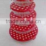 5 Pieces Red Spot Glass Bowl Set With Clear Lids thumbnail-2
