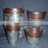 Nursery Pots-Galvanised embossed design with Copper antique finish on top