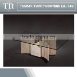 Modern design travertine marble base glass top coffee table