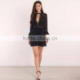 HAODUOYI Sexy Soild Black Women Dress Butterfuly Long Sleeve Lace Stitching Hollow Out Deep V-neck Vestidos for Wholesale thumbnail-4