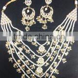5 Line Bridal KUNDAN Designer Pearl GOLD PLATED Necklace DANGLER EARRING Set thumbnail-5