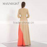 Latest Design Fashion Contrast Color Ladies High Quality Elegant Long Sleeve and Maxi Evening Dress 2016 thumbnail-3