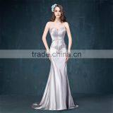 MGOO Cheap Price Wholesale Sliver Simple Evening Dresses Elegant Ladies Dinner Wedding Dress Applique Long Sleeveless 2063 thumbnail-2