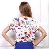 Hot Sale European Style Plus Size Batwing Sleeves Printing Chiffon Blouse Shirt for Women , Casual Chiffon Blouse &tops thumbnail-4