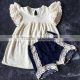 Boya New Arrive Summer Cream Yellow Cotton Lace Flutter Set Girl Clothing Remake Baby Outfits Giggle Moon Girls Sets thumbnail-2