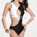 M886 Runwaylover2016 Ladies Black White Color Matching One Piece Bikini Swimwear thumbnail-2