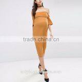 Anly Bandeau Neckline Design Fluted Sleeves Zip Back Fastening Midi Dress thumbnail-1