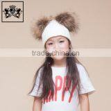 Fashion Design Custom Winter With Big Real Raccoon Fur Ball Crochet Baby Beanie Hat thumbnail-3