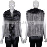 YR263 Real Rabbit Fur Hand Knit Fur Vest With Fox Fur Collar