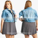 China OEM Plus Size Clothes Crop Length Denim Jacket Woman thumbnail-1