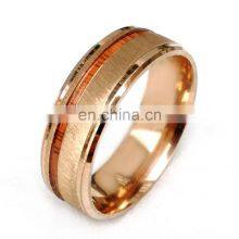 8mm Fashion Ring Rose Gold Brushed Wood Grain Men Engagement Rings Unisex Jewelry thumbnail-5