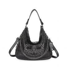 Punk Style Unisex Leather Handbag Large Capacity Portable Rivet Bag thumbnail-3