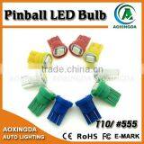 White Blue Green Red Yellow Wedge T10 #555 Virtual Pinball LED Bulb