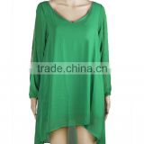 Large size women's new solid color cotton V-neck single pocket loose dolman sleeve dress