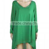 Large size women's new solid color cotton V-neck single pocket loose dolman sleeve dress