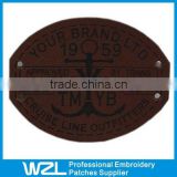 2014 New Design Stitching on Custom Embossed Leather Label/ Leather Embossed Label