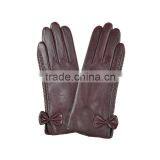 Simple and Lovely Purple Threading Bowknot Threading Girls Sheepskin Leather Glove thumbnail-3