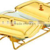 Double Rect Food Warmers With Golden Line Stand