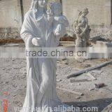 Hand Carved White Marble Stone Virgin Mary With Baby Statue thumbnail-1