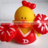 Hot selling PVC cheering leader design bath swimming duck toy for babies
